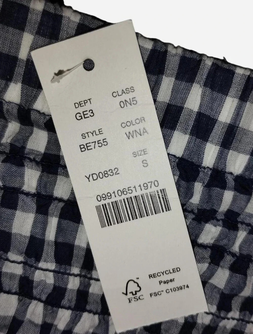 J.Crew Smocked Gingham Tie-Strap Crop Top - Navy / White - Size Small